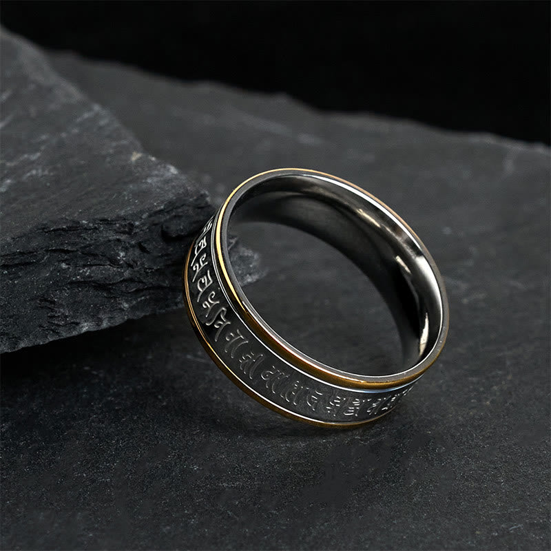 Buddha Stones Tibetan Scriptures Shurangama Mantra Titanium Steel Spinner Balance Ring - image 3