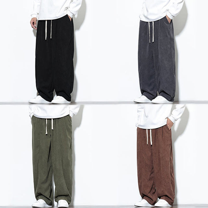 Buddha Stones Plain Drawstring Pure Cotton Corduroy Men's Harem Pants With Pockets - image 38