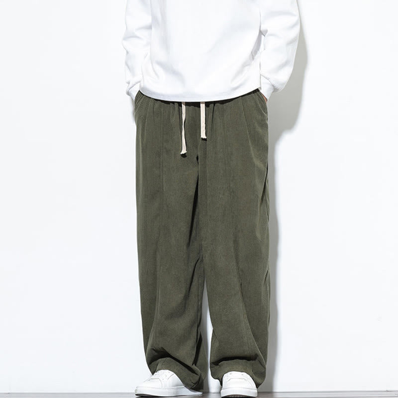 Buddha Stones Plain Drawstring Pure Corduroy Men's Harem Pants With Pockets - image 5