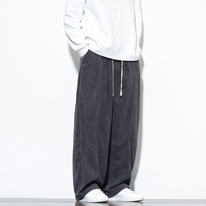 Buddha Stones Plain Drawstring Pure Corduroy Men's Harem Pants With Pockets - image 18