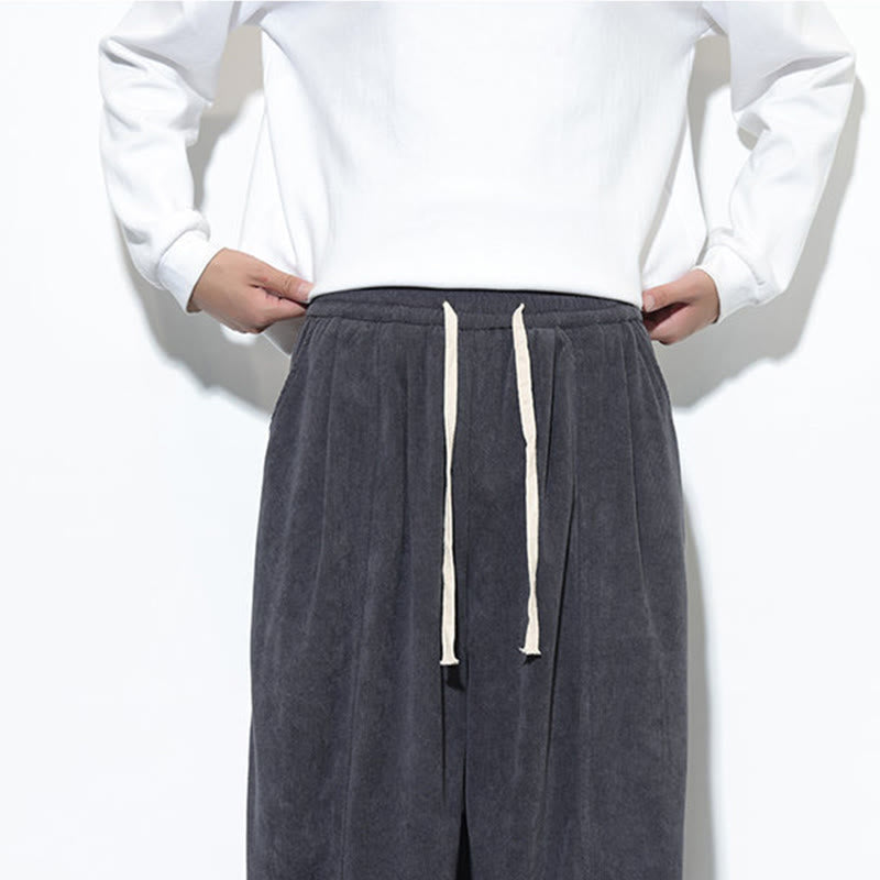 Buddha Stones Plain Drawstring Pure Corduroy Men's Harem Pants With Pockets - image 20