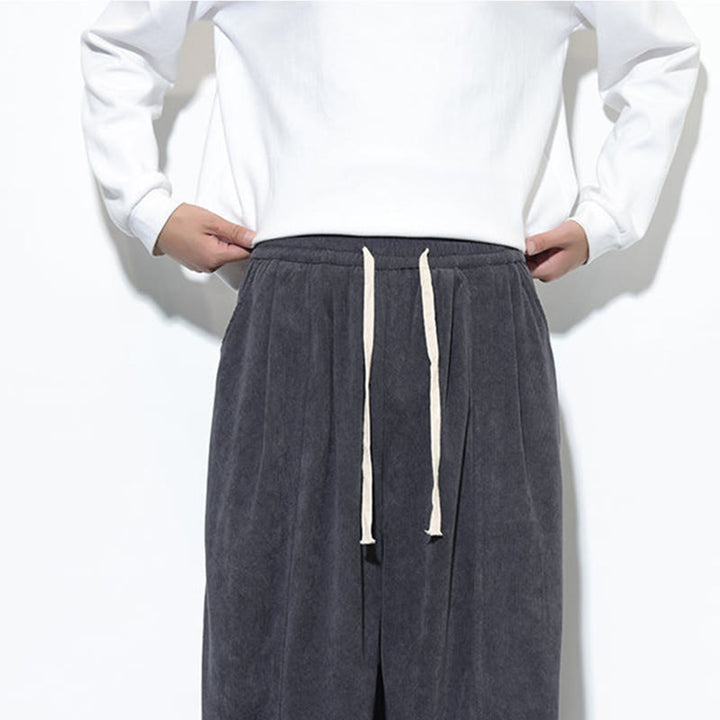 Buddha Stones Plain Drawstring Pure Corduroy Men's Harem Pants With Pockets - image 20