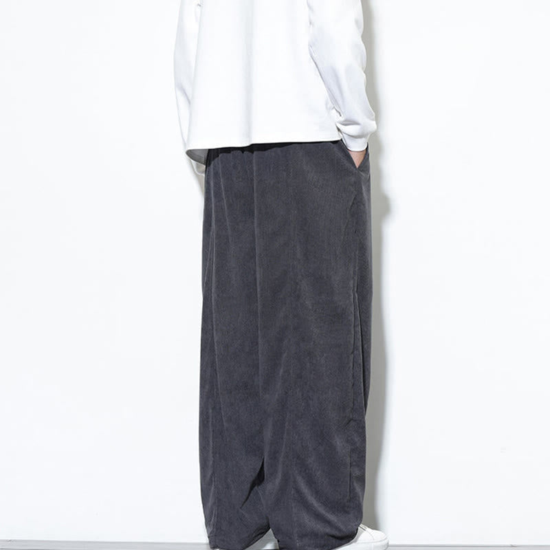 Buddha Stones Plain Drawstring Pure Cotton Corduroy Men's Harem Pants With Pockets - image 12