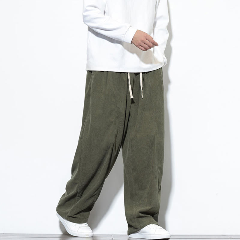 Buddha Stones Plain Drawstring Pure Cotton Corduroy Men's Harem Pants With Pockets - image 7