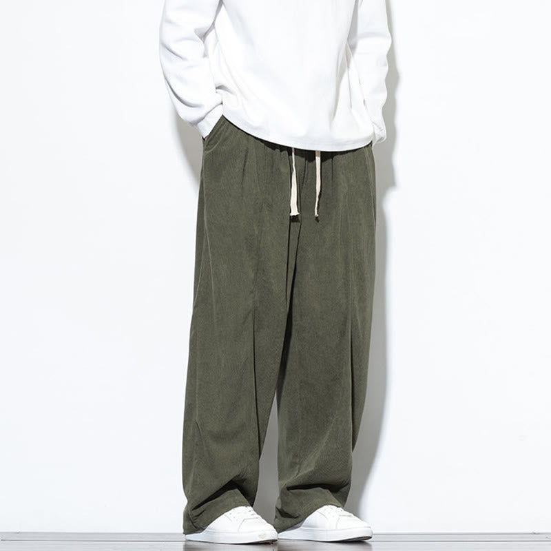 Buddha Stones Plain Drawstring Pure Corduroy Men's Harem Pants With Pockets - image 9