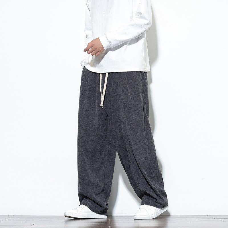 Buddha Stones Plain Drawstring Pure Corduroy Men's Harem Pants With Pockets - image 13