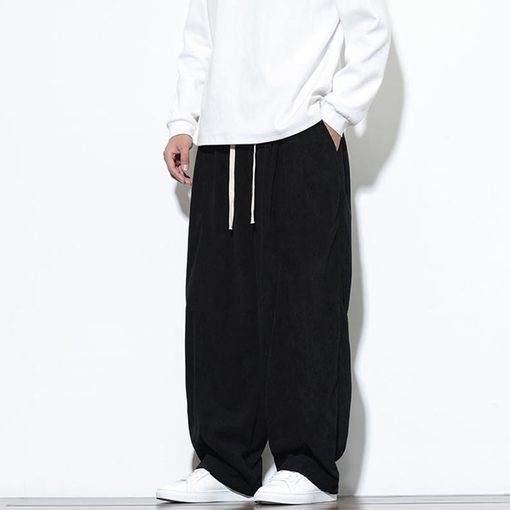 Buddha Stones Plain Drawstring Pure Corduroy Men's Harem Pants With Pockets - image 26