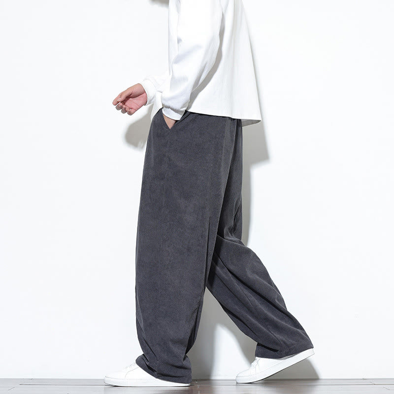 Buddha Stones Plain Drawstring Pure Corduroy Men's Harem Pants With Pockets - image 15