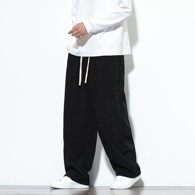 Buddha Stones Plain Drawstring Pure Cotton Corduroy Men's Harem Pants With Pockets - image 24