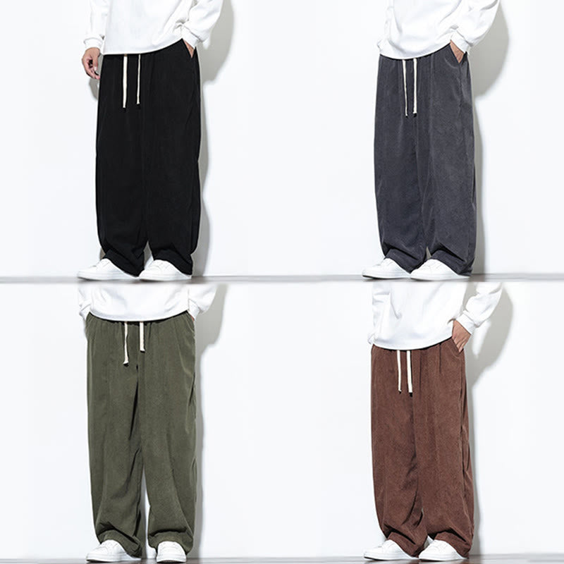Buddha Stones Plain Drawstring Pure Corduroy Men's Harem Pants With Pockets - image 38