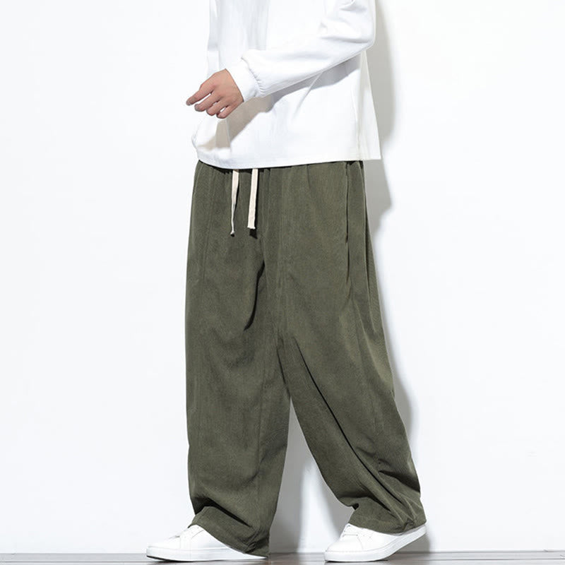 Buddha Stones Plain Drawstring Pure Corduroy Men's Harem Pants With Pockets - image 3