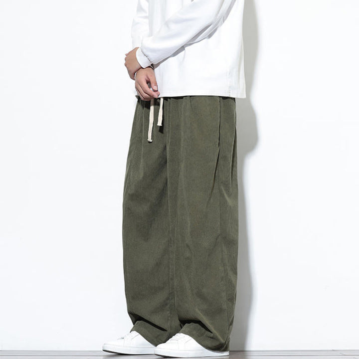 Buddha Stones Plain Drawstring Pure Cotton Corduroy Men's Harem Pants With Pockets - image 4