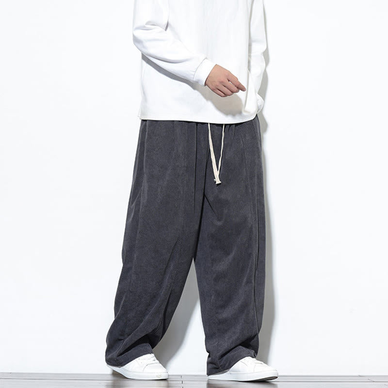Buddha Stones Plain Drawstring Pure Corduroy Men's Harem Pants With Pockets - image 14