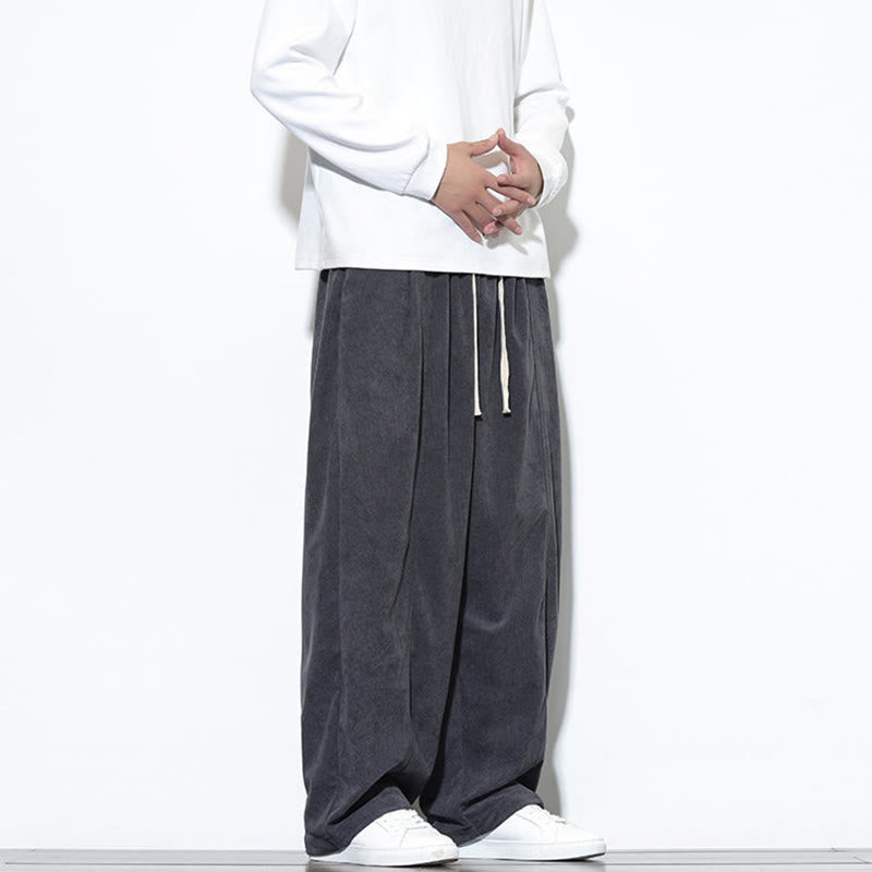 Buddha Stones Plain Drawstring Pure Corduroy Men's Harem Pants With Pockets - image 17
