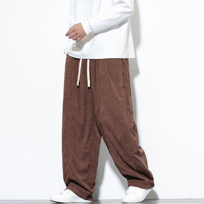 Buddha Stones Plain Drawstring Pure Corduroy Men's Harem Pants With Pockets - image 32