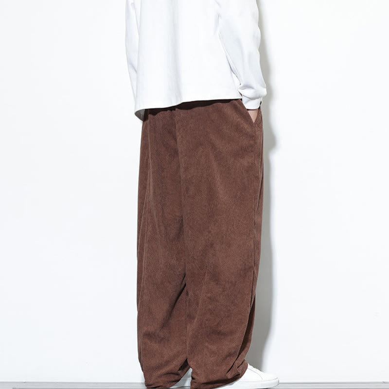 Buddha Stones Plain Drawstring Pure Corduroy Men's Harem Pants With Pockets - image 37