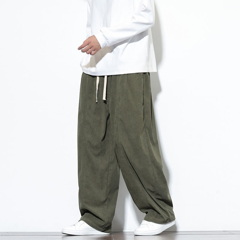 Buddha Stones Plain Drawstring Pure Cotton Corduroy Men's Harem Pants With Pockets - image 2