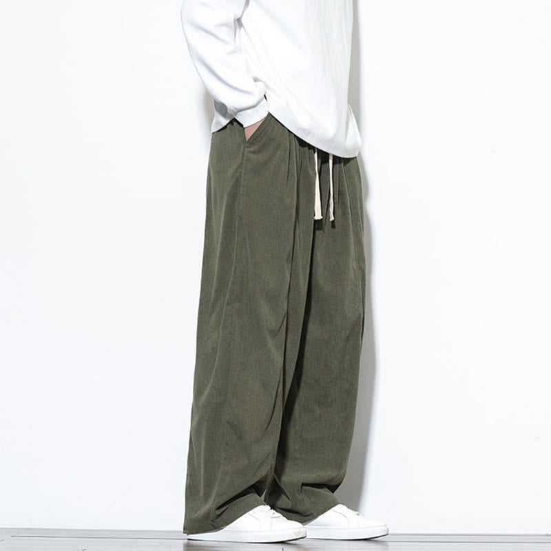 Buddha Stones Plain Drawstring Pure Corduroy Men's Harem Pants With Pockets - image 8