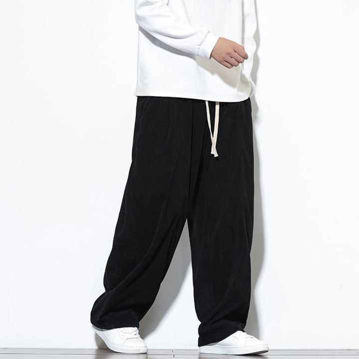 Buddha Stones Plain Drawstring Pure Corduroy Men's Harem Pants With Pockets - image 25