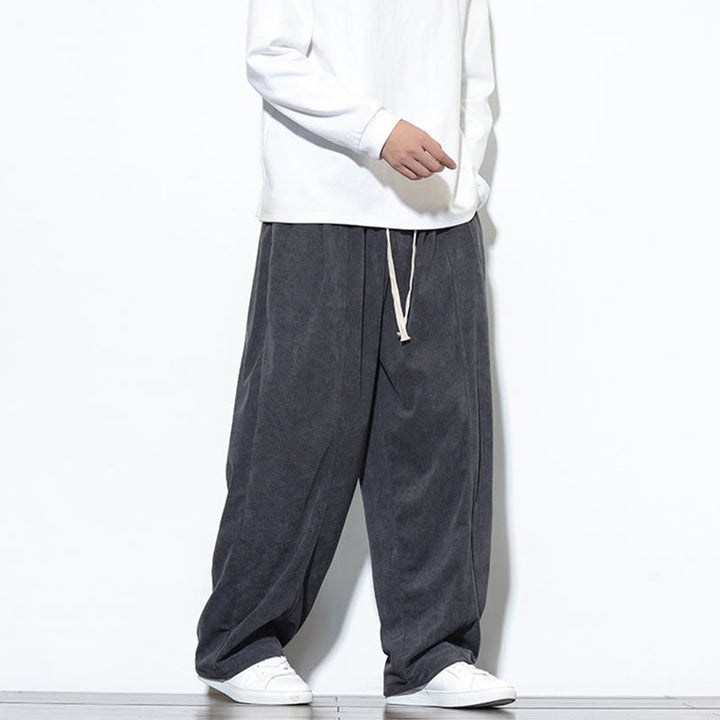 Buddha Stones Plain Drawstring Pure Cotton Corduroy Men's Harem Pants With Pockets - image 14
