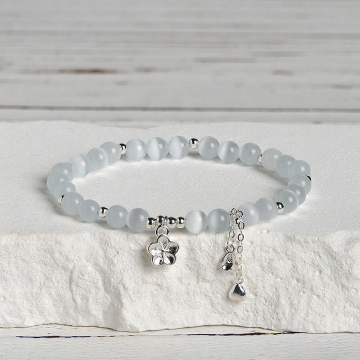 Buddha Stones Natural Cat's Eye Cherry Blossom Peace Bracelet - image 2