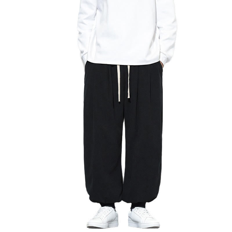 Buddha Stones Fall Plain Drawstring Simple Design Men's Harem Cotton Corduroy Pants With Pockets - image 30