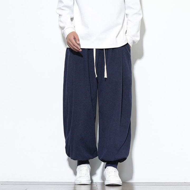 Buddha Stones Fall Plain Drawstring Simple Design Men's Harem Cotton Corduroy Pants With Pockets - MidnightBlue - US/UK/AU46，EU56 (5XL) - image 39