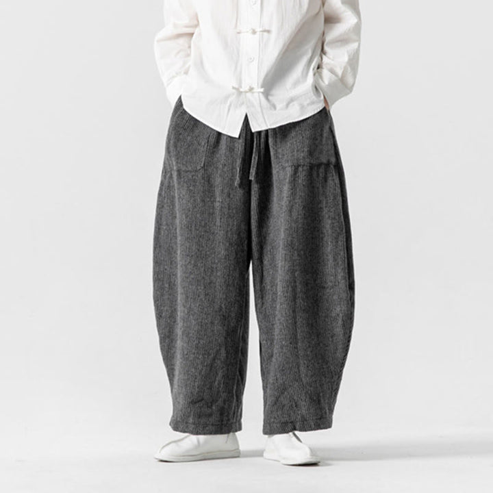 Buddha Stones Daily Solid Color Drawstring Design Men's Wide Leg Cotton Pants With Pockets - image 2