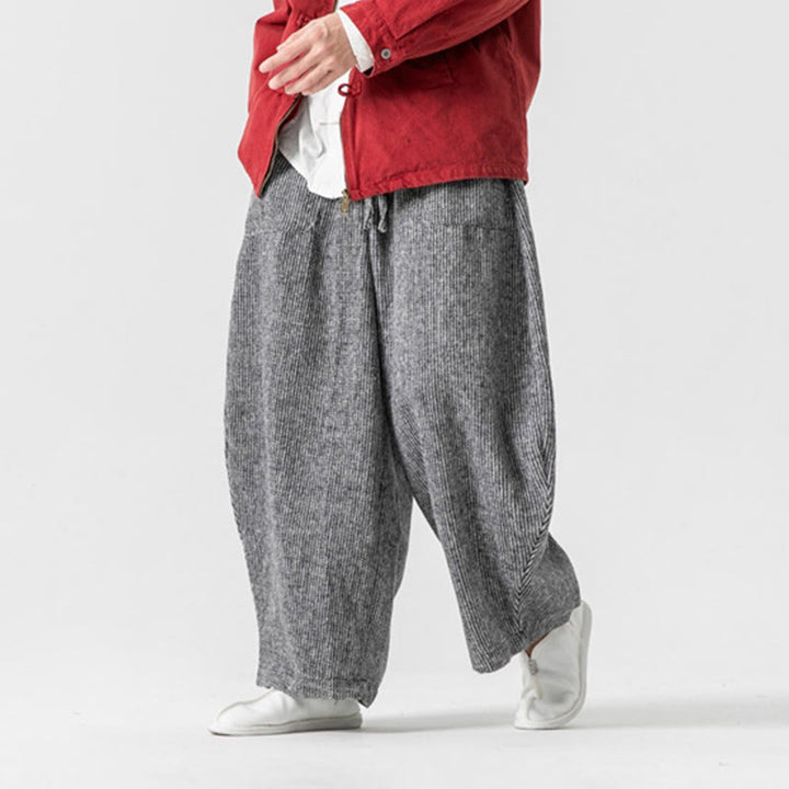 Buddha Stones Daily Solid Color Drawstring Design Men's Wide Leg Cotton Pants With Pockets - image 27