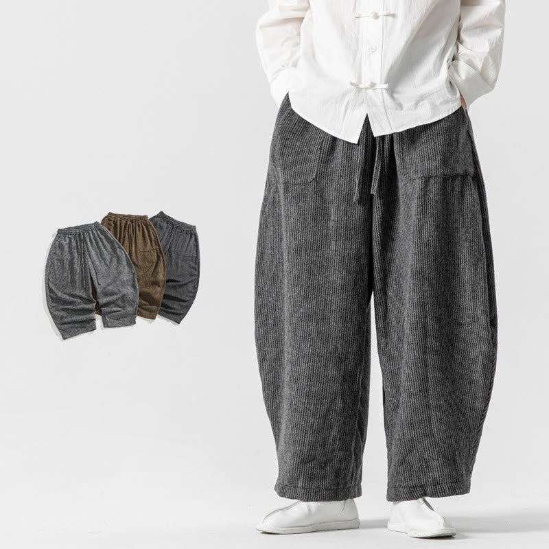 Buddha Stones Daily Solid Color Drawstring Design Men's Wide Leg Cotton Pants With Pockets - DimGray - US/UK/AU46，EU56 (5XL) - image 0