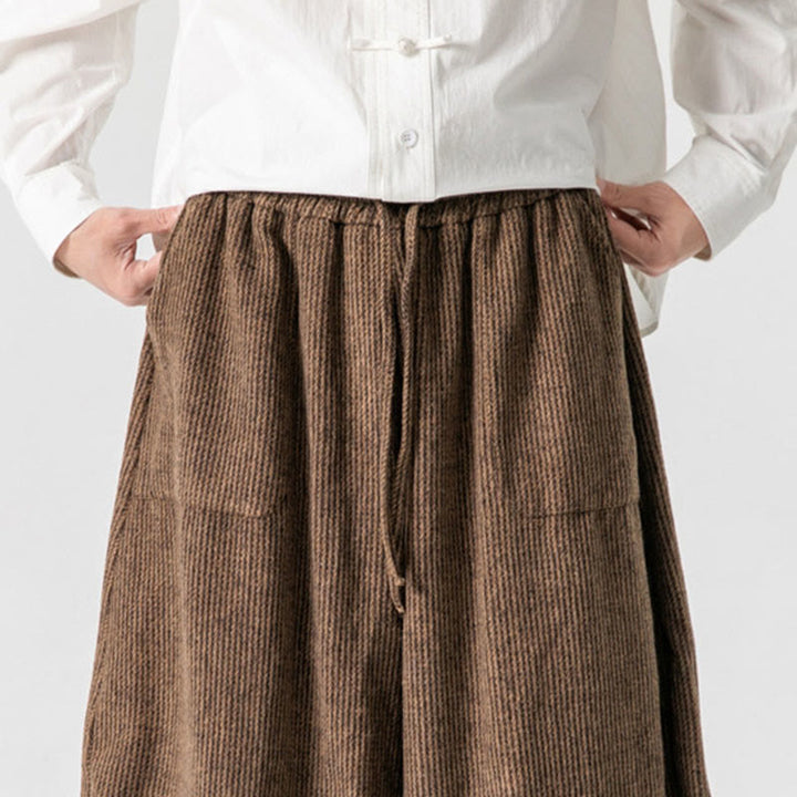 Buddha Stones Daily Solid Color Drawstring Design Men's Wide Leg Cotton Pants With Pockets - image 20