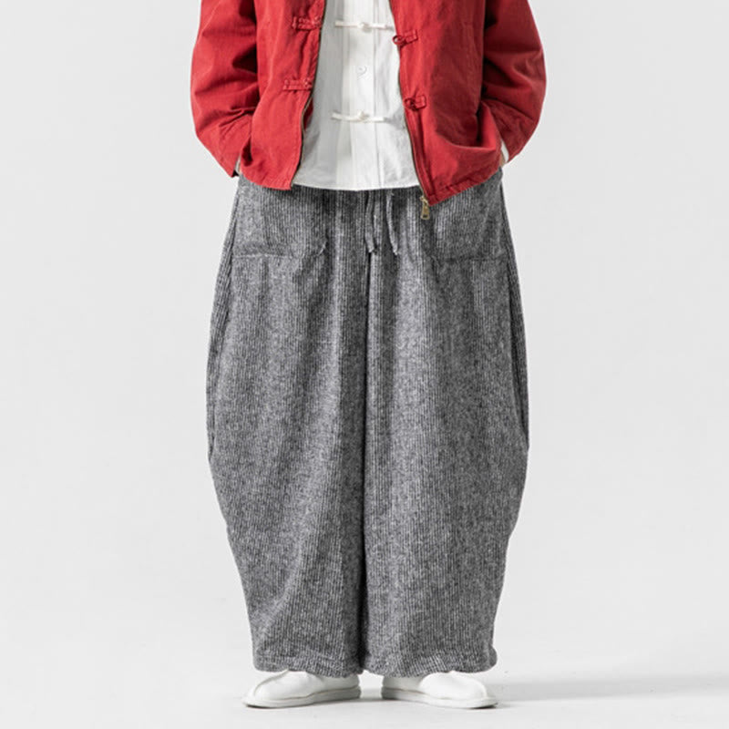 Buddha Stones Daily Solid Color Drawstring Design Men's Wide Leg Cotton Pants With Pockets - image 32