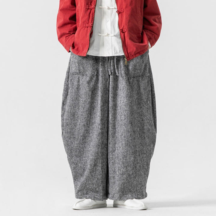 Buddha Stones Daily Solid Color Drawstring Design Men's Wide Leg Cotton Pants With Pockets - image 32