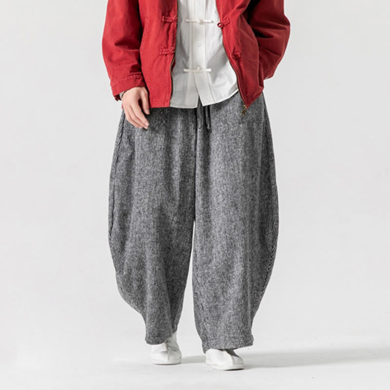 Buddha Stones Daily Solid Color Drawstring Design Men's Wide Leg Cotton Pants With Pockets - image 29