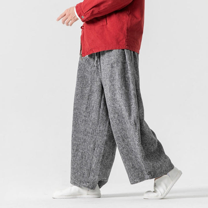 Buddha Stones Daily Solid Color Drawstring Design Men's Wide Leg Cotton Pants With Pockets - image 28