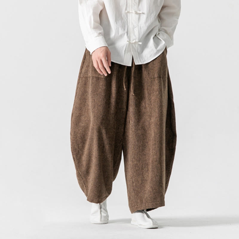 Buddha Stones Daily Solid Color Drawstring Design Men's Wide Leg Cotton Pants With Pockets - image 18