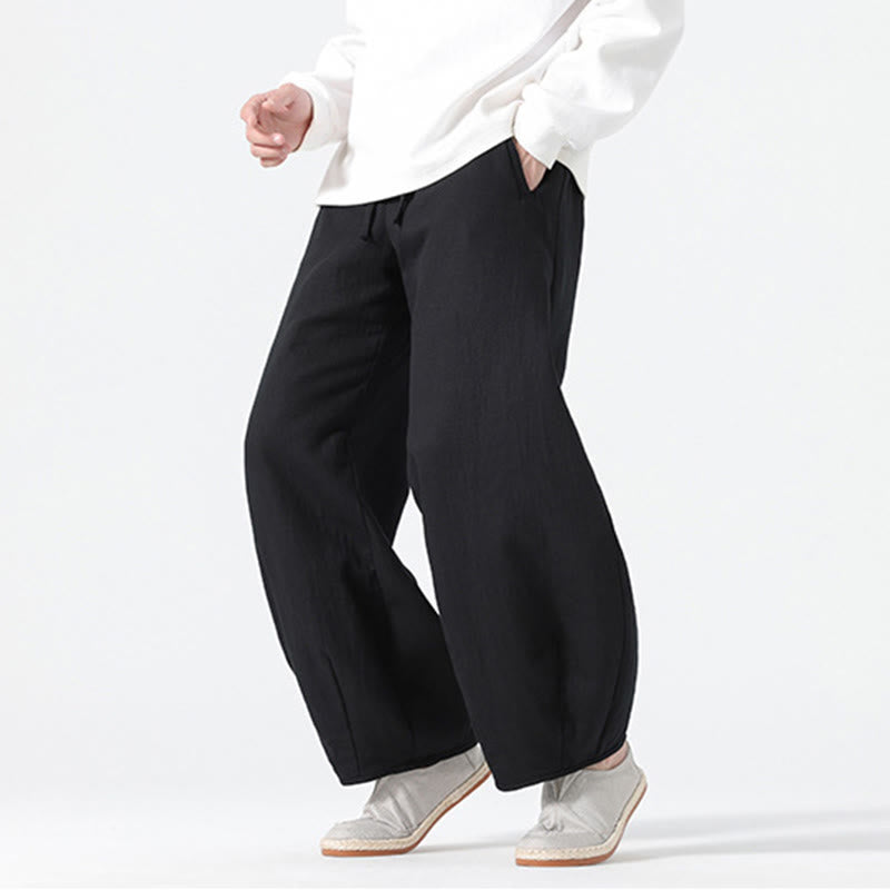 Buddha Stones Daily Drawstring Chinese Zen Style Men's Wide Leg Pure Pants With Pockets - image 21