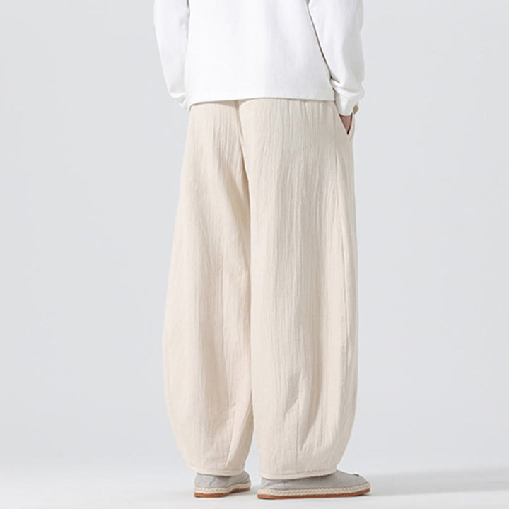 Buddha Stones Daily Drawstring Chinese Zen Style Men's Wide Leg Pure Pants With Pockets - image 2