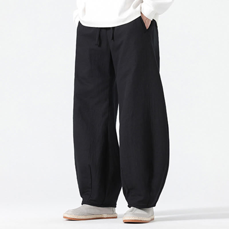 Buddha Stones Daily Drawstring Chinese Zen Style Men's Wide Leg Pure Pants With Pockets - image 20