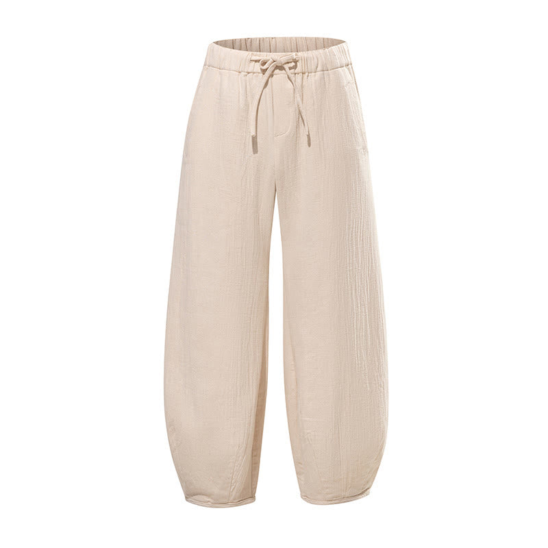Buddha Stones Daily Drawstring Chinese Zen Style Men's Wide Leg Pure Cotton Pants With Pockets - image 9