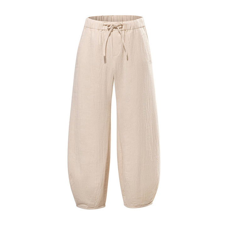 Buddha Stones Daily Drawstring Chinese Zen Style Men's Wide Leg Pure Cotton Pants With Pockets - image 9