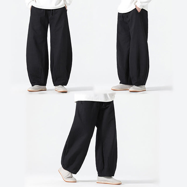 Buddha Stones Daily Drawstring Chinese Zen Style Men's Wide Leg Pure Pants With Pockets - image 23