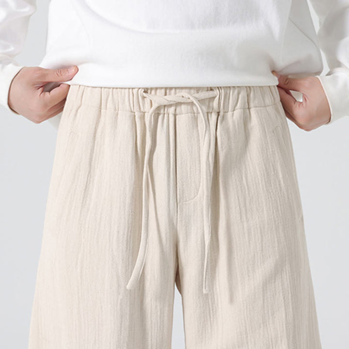 Buddha Stones Daily Drawstring Chinese Zen Style Men's Wide Leg Pure Pants With Pockets - image 6