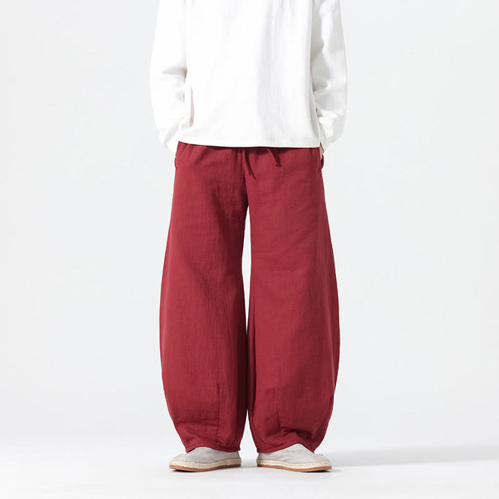 Buddha Stones Daily Drawstring Chinese Zen Style Men's Wide Leg Pure Pants With Pockets - image 11