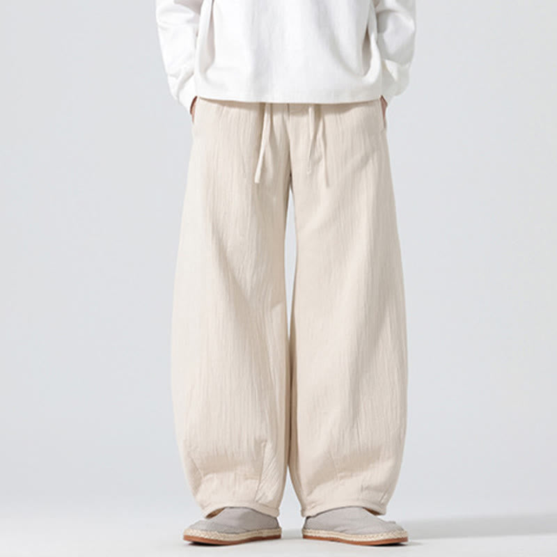 Buddha Stones Daily Drawstring Chinese Zen Style Men's Wide Leg Pure Pants With Pockets - image 1