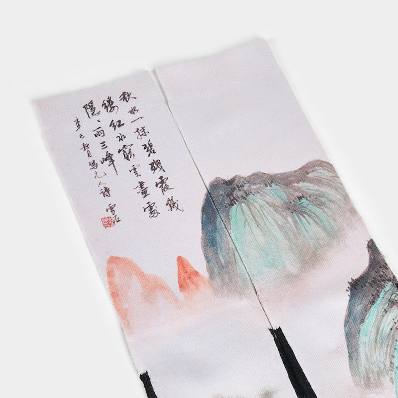 Buddha Stones Casual Lotus Chinese Landscape Painting Micro Crew Men Women Unisex Socks - image 12