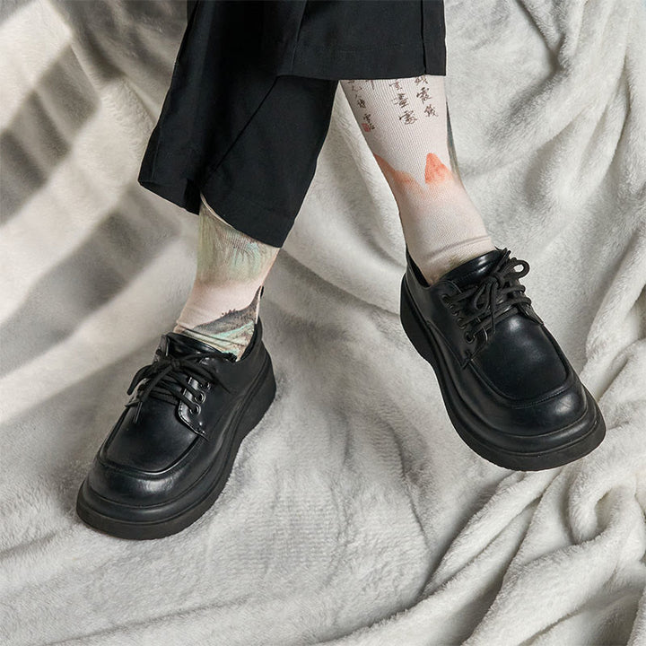 Buddha Stones Casual Lotus Chinese Landscape Painting Micro Crew Men Women Unisex Socks - image 15