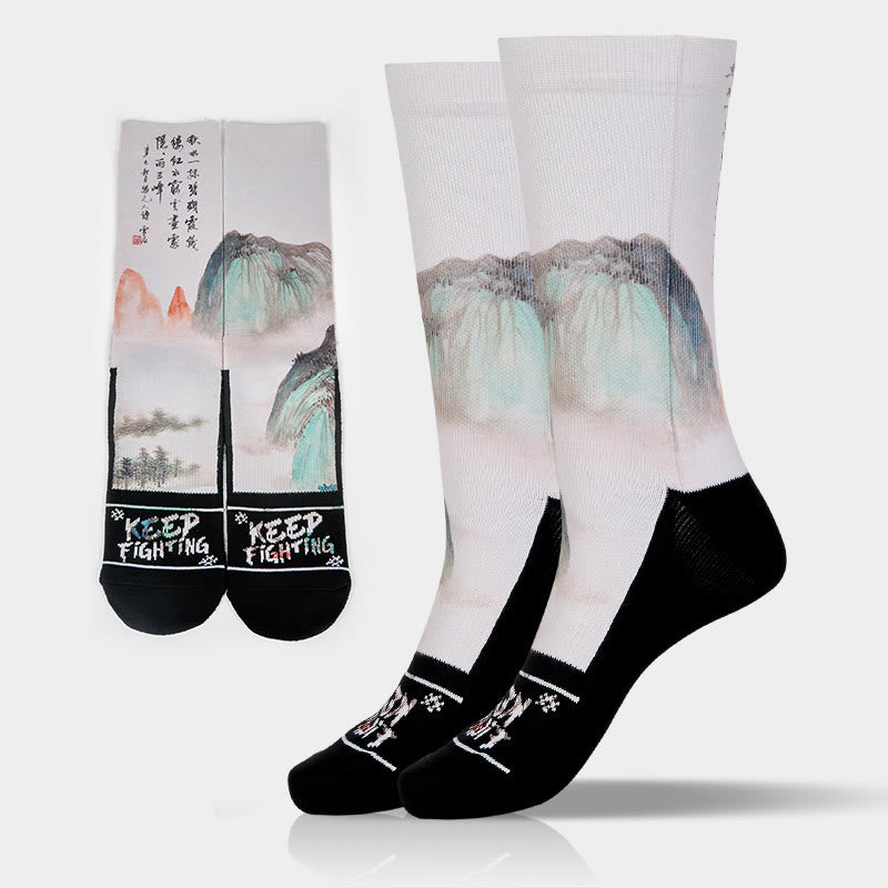 Buddha Stones Casual Lotus Chinese Landscape Painting Micro Crew Men Women Unisex Socks - FloralWhite - One Size Fits Most (US 5-10.5，EU 38-44，UK/AU 5-10.5，AISA 24.5-28cm) - image 10