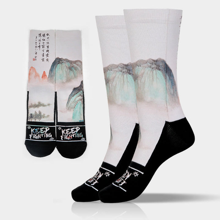 Buddha Stones Casual Lotus Chinese Landscape Painting Micro Crew Men Women Unisex Socks - FloralWhite - One Size Fits Most (US 5-10.5，EU 38-44，UK/AU 5-10.5，AISA 24.5-28cm) - image 10