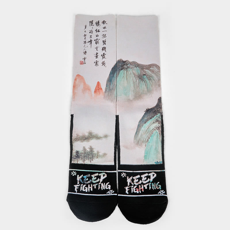 Buddha Stones Casual Lotus Chinese Landscape Painting Micro Crew Men Women Unisex Socks - image 11